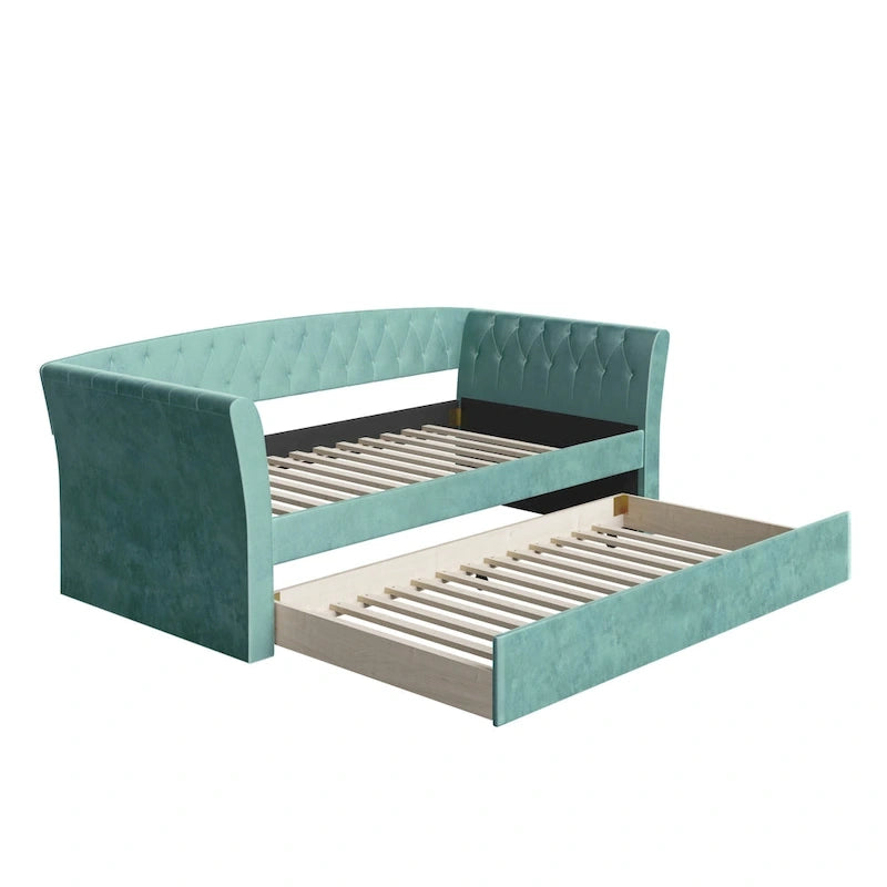 Velvet Upholstered Twin Daybed with Trundle