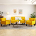 Modern Curved 63 Button Tufted Upholstered Loveseat with 2 Accent Chairs