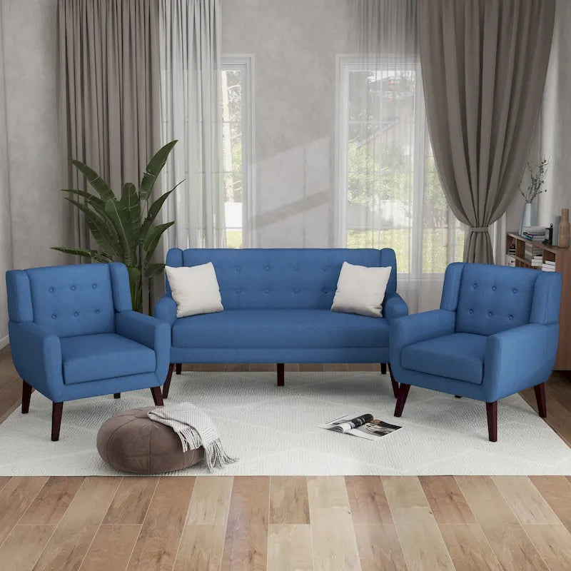 Modern Curved 63 Button Tufted Upholstered Loveseat with 2 Accent Chairs