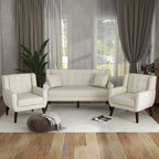 Modern Curved 63 Button Tufted Upholstered Loveseat with 2 Accent Chairs