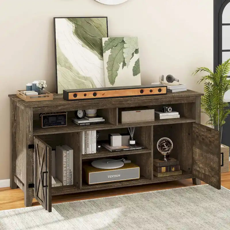 Moasis Farmhouse Highboy TV Stand for 65-Inch TV Barn Door Entertainment Center