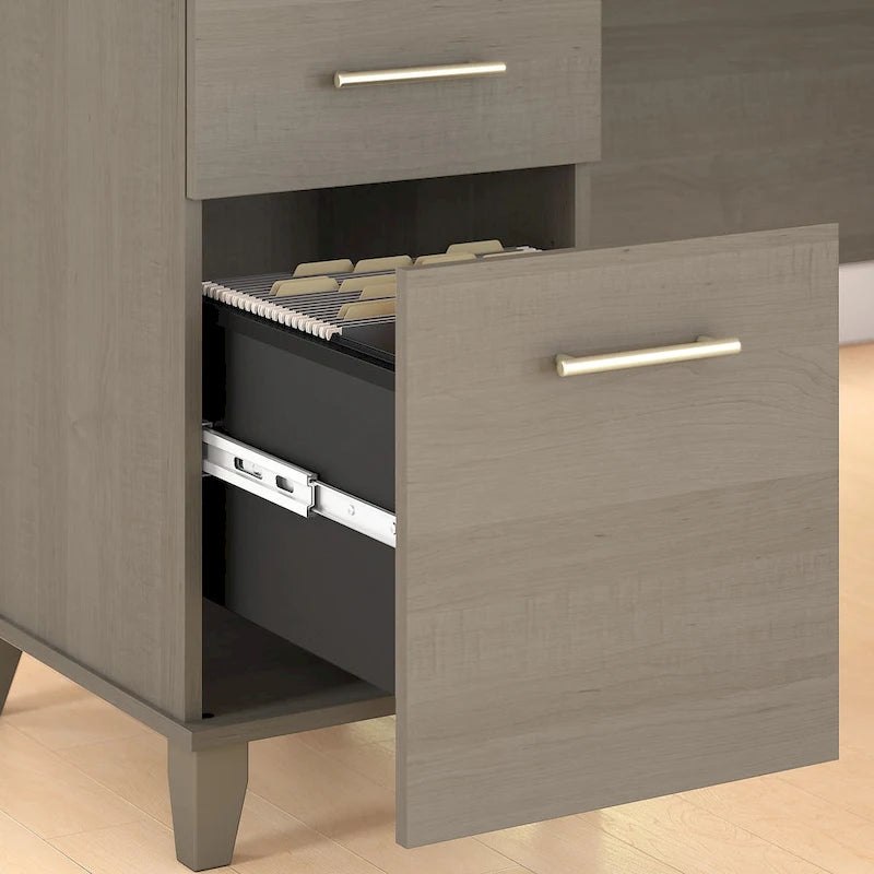 Somerset 72W Office Desk with Hutch and 5 Shelf Bookcase in Ash Gray