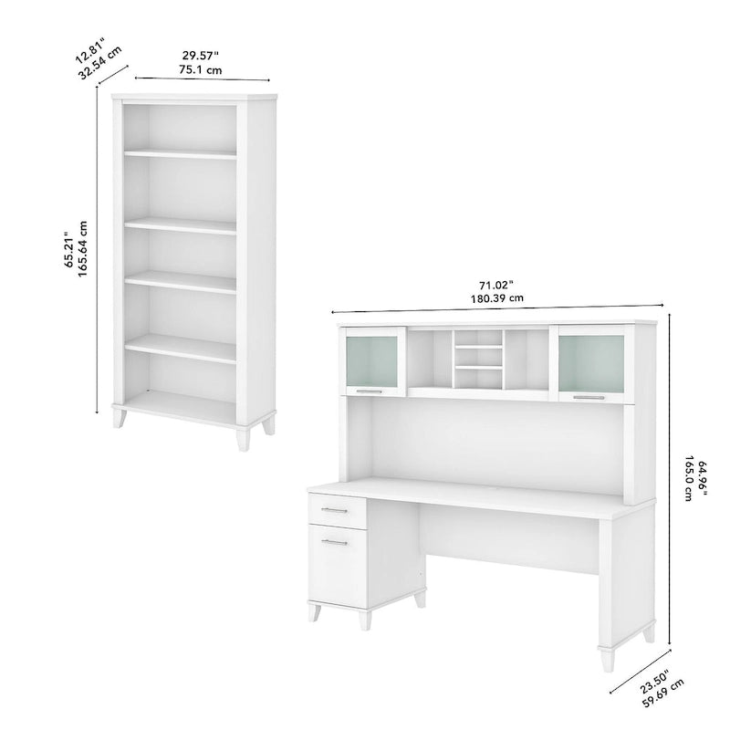 Somerset 72W Office Desk with Hutch and 5 Shelf Bookcase in Ash Gray