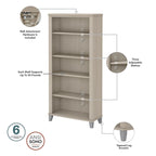 Somerset 72W Office Desk with Hutch and 5 Shelf Bookcase in Ash Gray