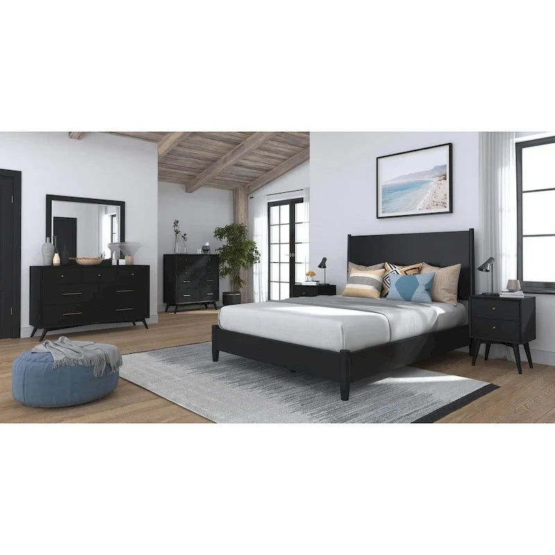  Flynn Mid Century Modern Panel Bed, Black