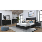  Flynn Mid Century Modern Panel Bed, Black