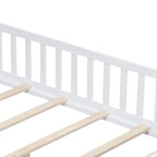 Full Size Floor Platform Bed with Fence and Door for Kids