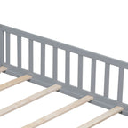 Full Size Floor Platform Bed with Fence and Door for Kids