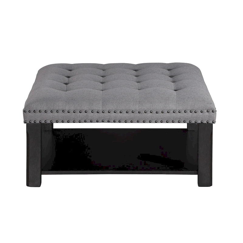 Transitional Linen Tufted Nailheads Cocktail Ottoman with Storage by Furniture of America
