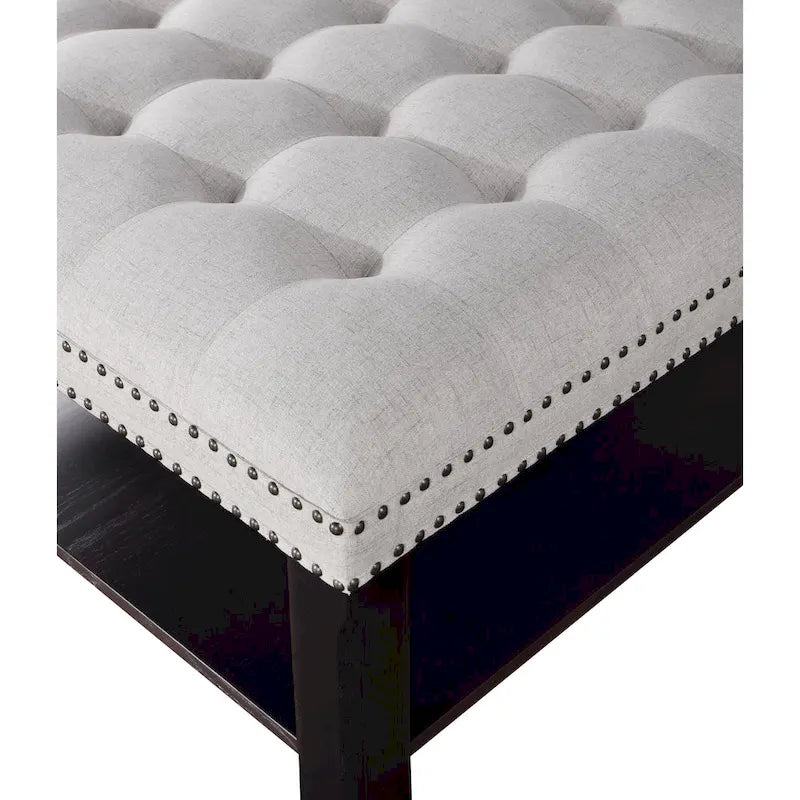 Transitional Linen Tufted Nailheads Cocktail Ottoman with Storage by Furniture of America