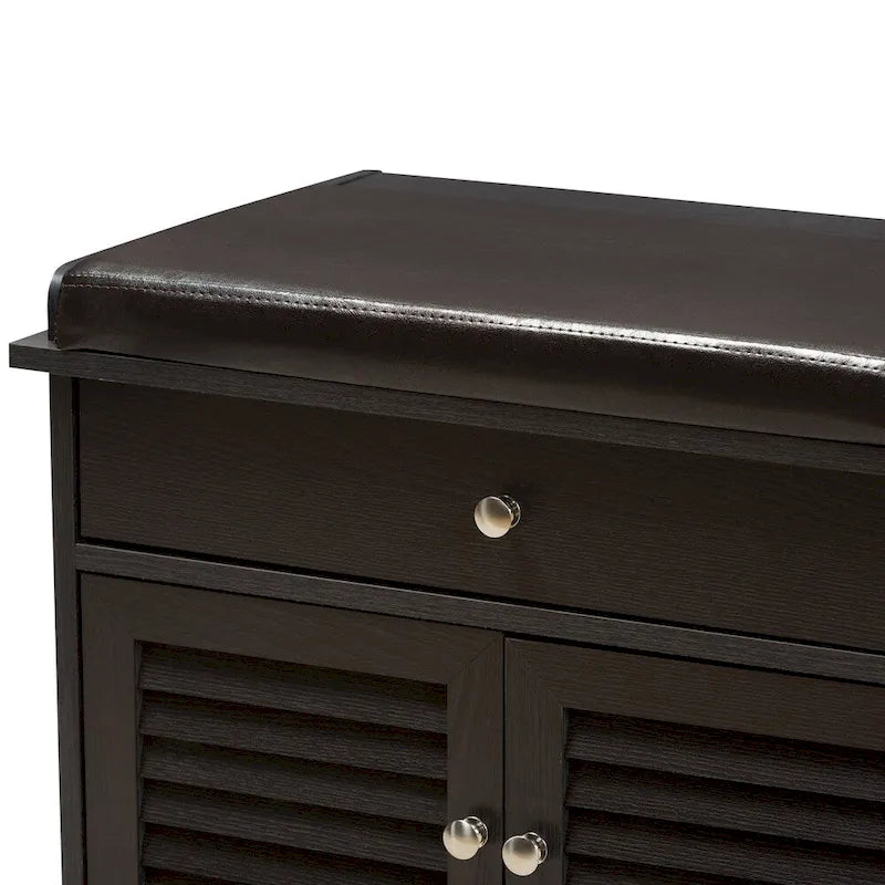 Contemporary Dark Brown 2-Drawer Shoe Storage Bench by Baxton Studio