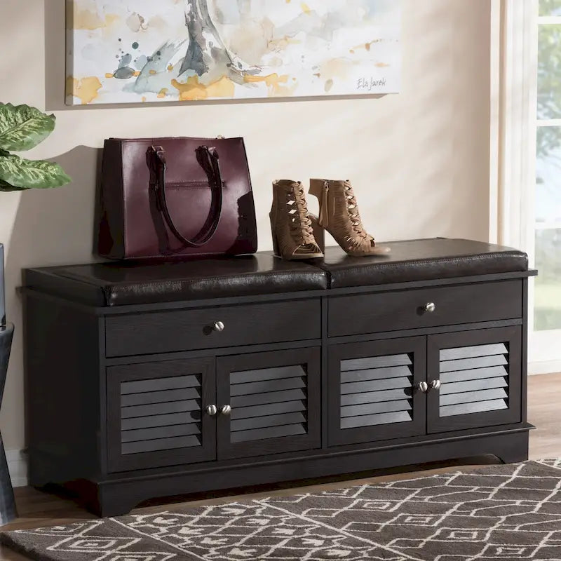 Contemporary Dark Brown 2-Drawer Shoe Storage Bench by Baxton Studio