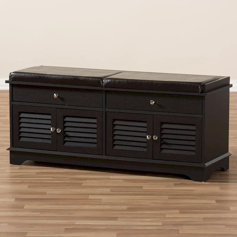 Contemporary Dark Brown 2-Drawer Shoe Storage Bench by Baxton Studio