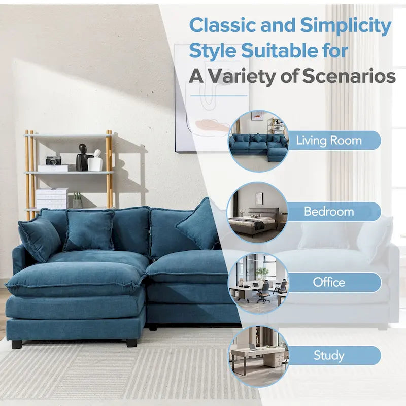 112.2 L-Shape Chenille Upholstered Sofa for Living Room Modern Luxury Sofa Couch with Ottoman, 5 Pillows, Beige