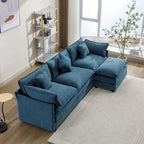 112.2 L-Shape Chenille Upholstered Sofa for Living Room Modern Luxury Sofa Couch with Ottoman, 5 Pillows, Beige