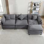 112.2 L-Shape Chenille Upholstered Sofa for Living Room Modern Luxury Sofa Couch with Ottoman, 5 Pillows, Beige
