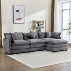 112.2 L-Shape Chenille Upholstered Sofa for Living Room Modern Luxury Sofa Couch with Ottoman, 5 Pillows, Beige