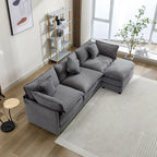 112.2 L-Shape Chenille Upholstered Sofa for Living Room Modern Luxury Sofa Couch with Ottoman, 5 Pillows, Beige