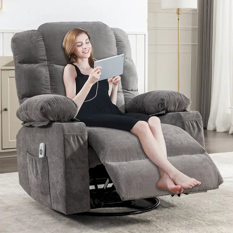Massage Rocker Recliner Chair Rocking Chairs for Adults Oversized with 2 Cup Holders, USB Charge Port Soft Features a Manual Mas