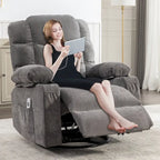 Massage Rocker Recliner Chair Rocking Chairs for Adults Oversized with 2 Cup Holders, USB Charge Port Soft Features a Manual Mas