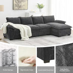 [VIDEO provided][New]118*55 Modern L-shaped Chenille Cloud Sofa with Double Seat Cushions,5-seat Upholstered Indoor Furniture,S