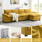 [VIDEO provided][New]118*55 Modern L-shaped Chenille Cloud Sofa with Double Seat Cushions,5-seat Upholstered Indoor Furniture,S