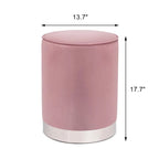 Adeco Vanity Upholstered Round Velvet Ottoman Footstool Silver Trim