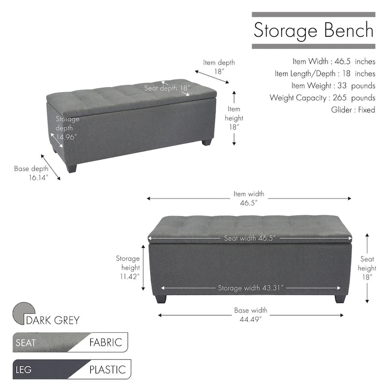 Ved Storage Bench, Flip Top, Fabric Upholstery