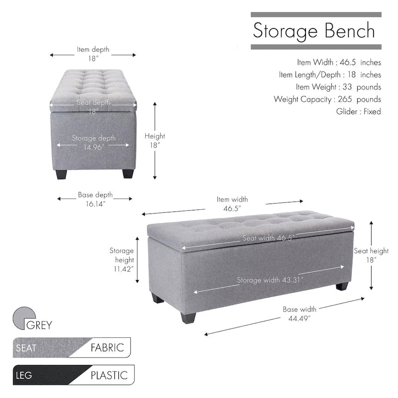 Ved Storage Bench, Flip Top, Fabric Upholstery