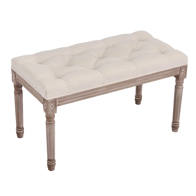CO-Z French Vintage Upholstered Bench with Carved Solid Wood Frame