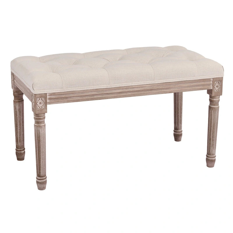CO-Z French Vintage Upholstered Bench with Carved Solid Wood Frame