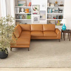 Miama Living Room Full Grain Genuine Leather Best Sectional Couch in Cognac Tan
