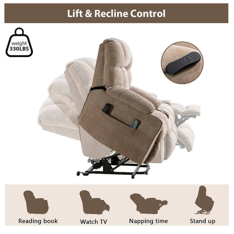 Power Lift Recliner Chair With Electric Massage And Heat For Elderly With 2 Cup Holders