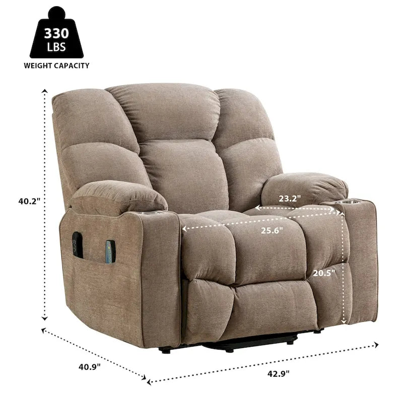 Power Lift Recliner Chair With Electric Massage And Heat For Elderly With 2 Cup Holders