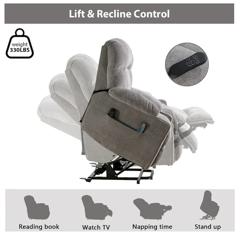 Power Lift Recliner Chair With Electric Massage And Heat For Elderly With 2 Cup Holders