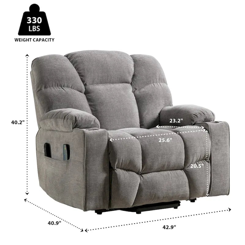 Power Lift Recliner Chair With Electric Massage And Heat For Elderly With 2 Cup Holders