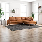 Modern Milton Cognac Tan Top Leather Corner Sectional Sofa (Right Chaise)