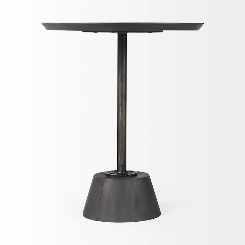 Maxwell Dark Brown Wood w/Black Metal Pedestal Round Side Table
