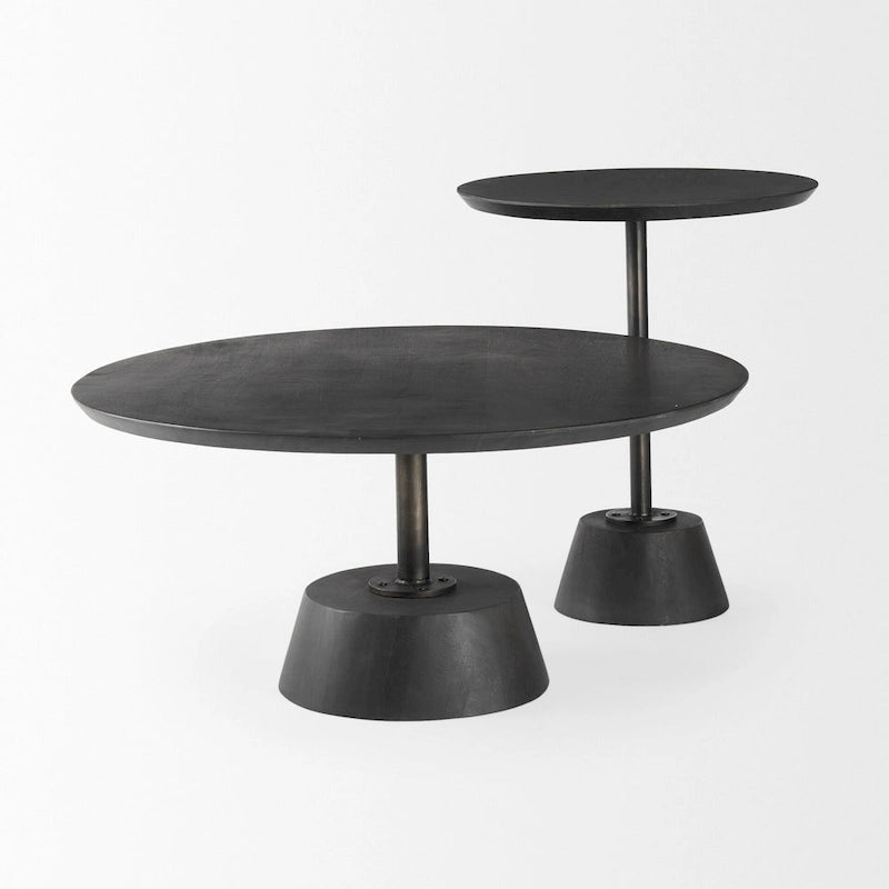 Maxwell Dark Brown Wood w/Black Metal Pedestal Round Side Table