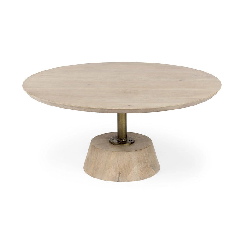 Maxwell Dark Brown Wood w/Black Metal Pedestal Round Side Table