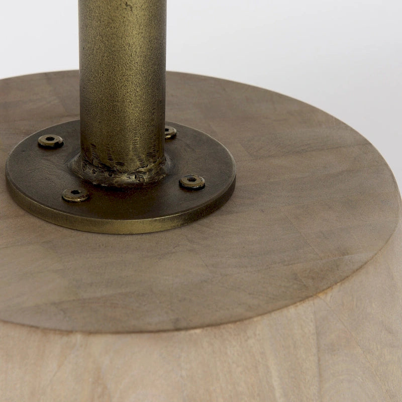 Maxwell Dark Brown Wood w/Black Metal Pedestal Round Side Table