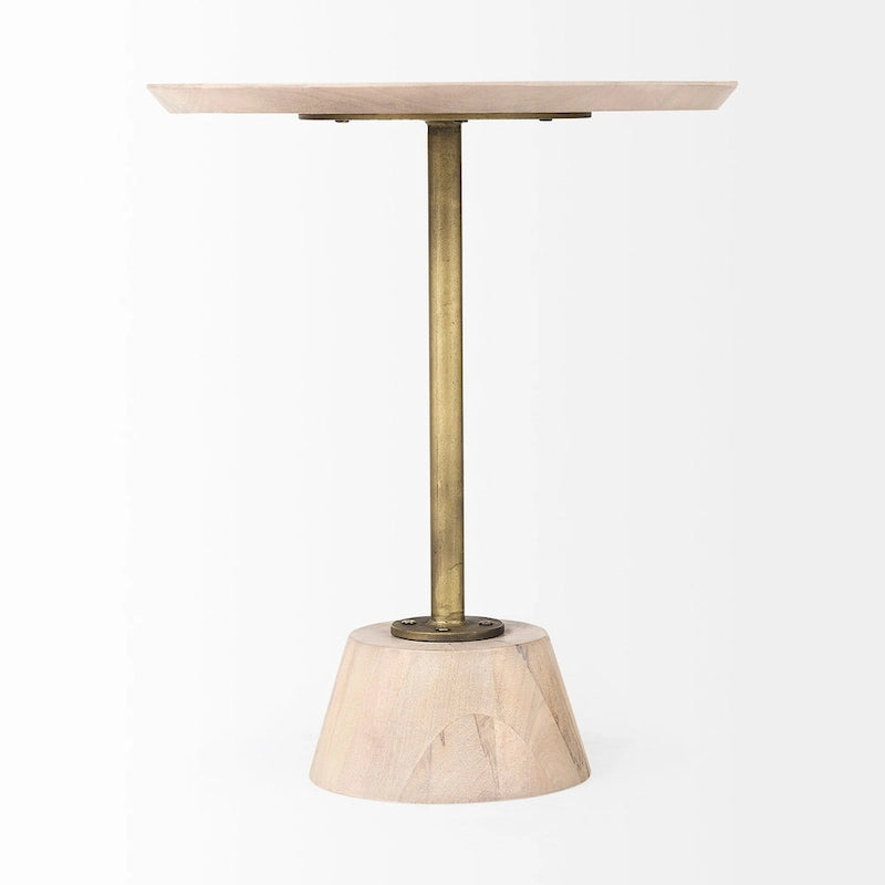 Maxwell Dark Brown Wood w/Black Metal Pedestal Round Side Table