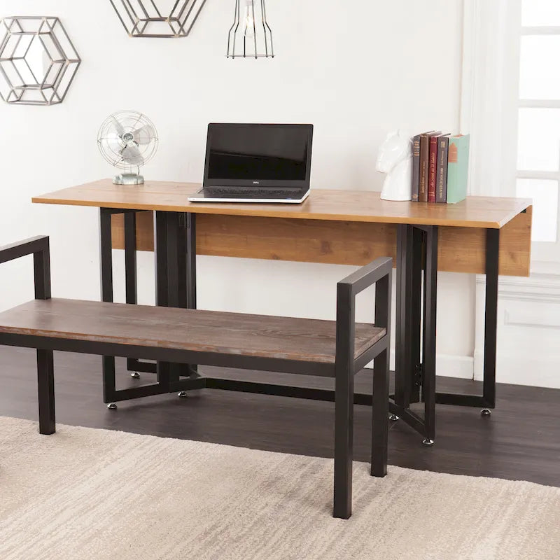   Weathered Oak with Black Frame Drop Leaf Table