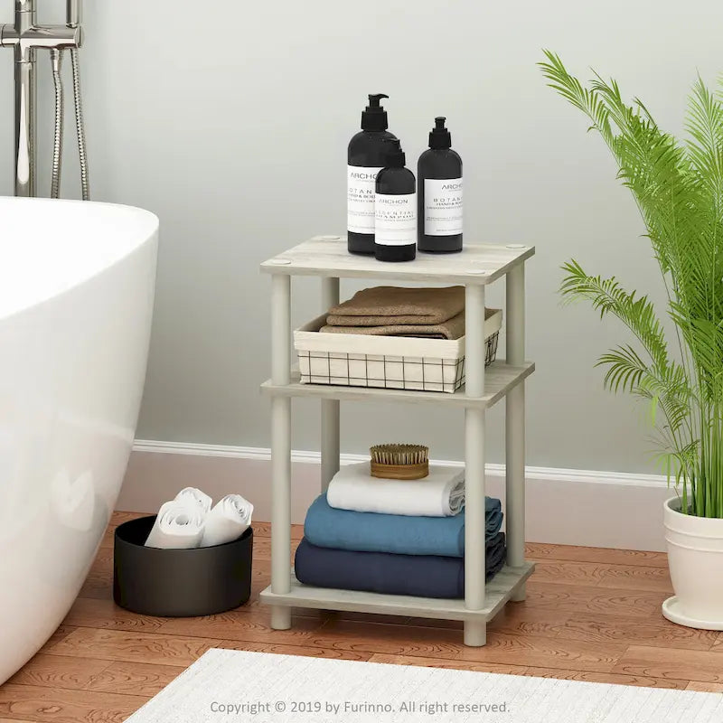 Furinno Just 3-Tier Turn-N-Tube End Table, Sonoma Oak/White