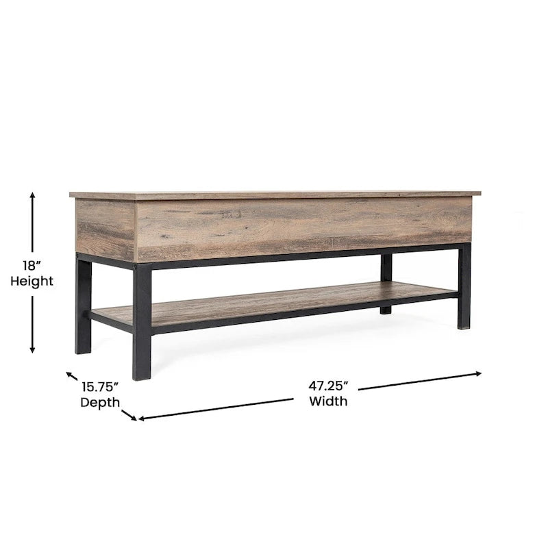 Modern Farmhouse Entryway Storage Bench with Lower Shelf Storage