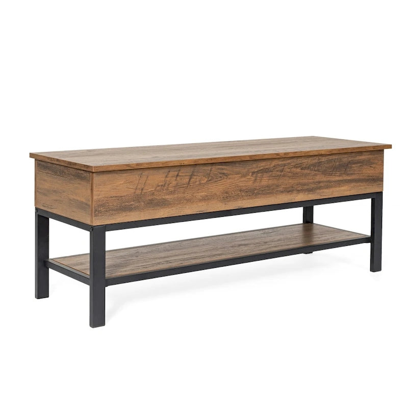 Modern Farmhouse Entryway Storage Bench with Lower Shelf Storage
