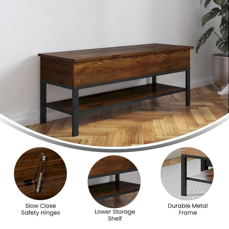 Modern Farmhouse Entryway Storage Bench with Lower Shelf Storage
