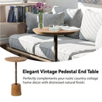 COZAYH Farmhouse Pedestal End table, Rustic Wood Drink Table with Base, Round Martini Table for Small Space Living Room