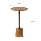 COZAYH Farmhouse Pedestal End table, Rustic Wood Drink Table with Base, Round Martini Table for Small Space Living Room