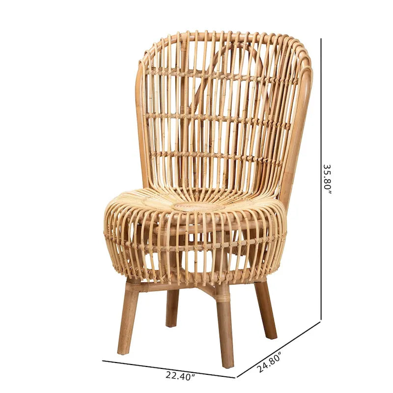 bali & pari Nagoya Modern Bohemian Natural Rattan Lounge Chair-Small or Large